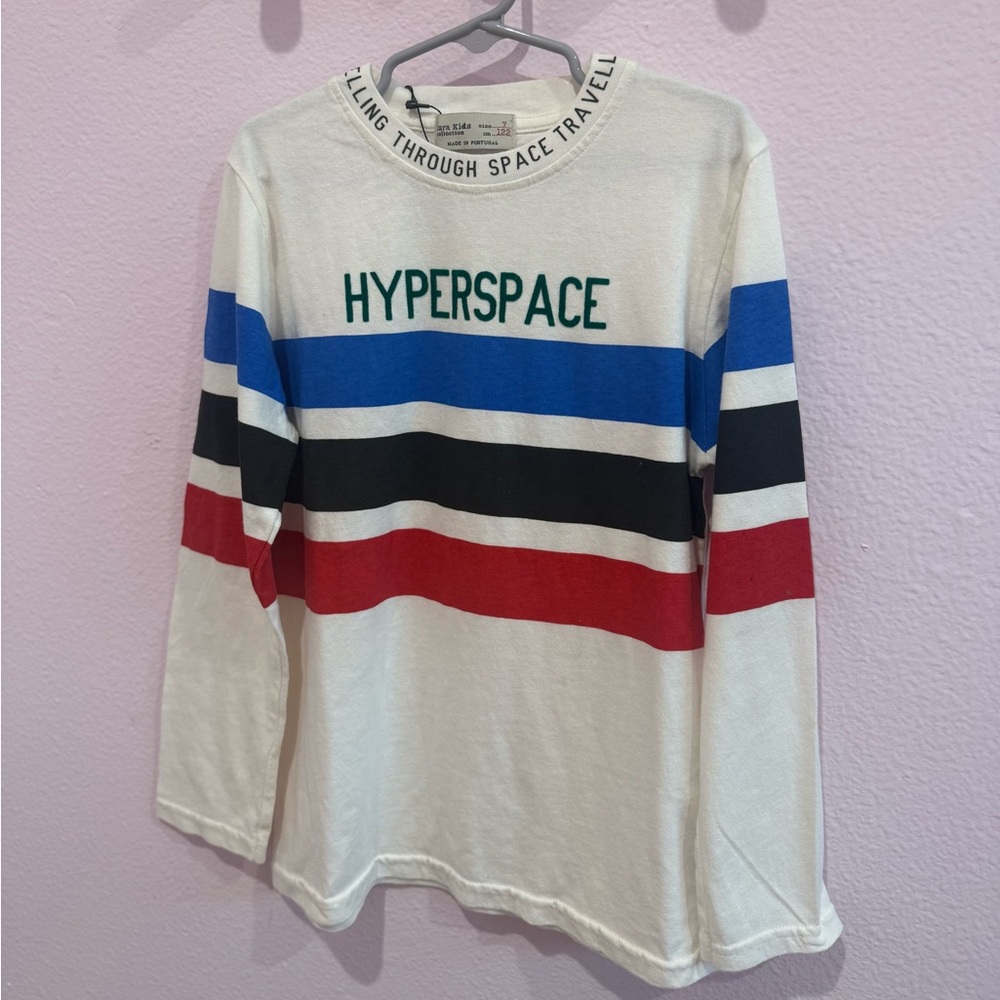 Zara Kids Long Sleeve Tee with Blue, Red, and Black Stripes